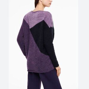 Sarah Pacini • Mohair Wool Purple Long Sleeve Boatneck Colorblock Sweater • OS/L